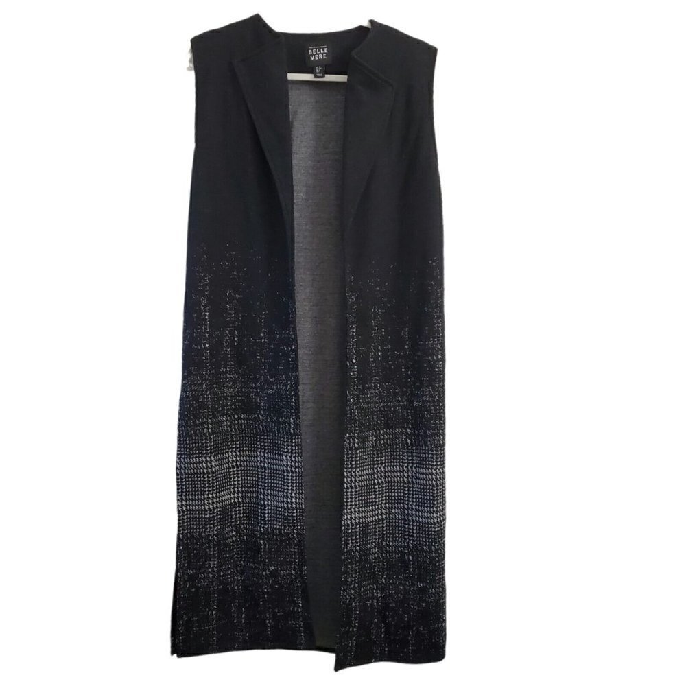 Belle Vere Vest Long Cardigan Small Black Wool Blend Side Slit Open Stretch